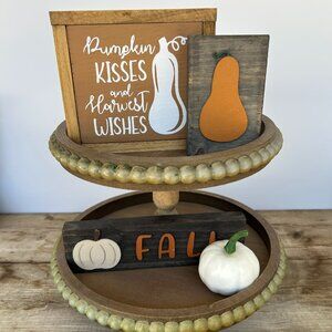 Tiered Tray/ Shelf Sitter Fall Decor - Pumpkin Kisses - Autumn